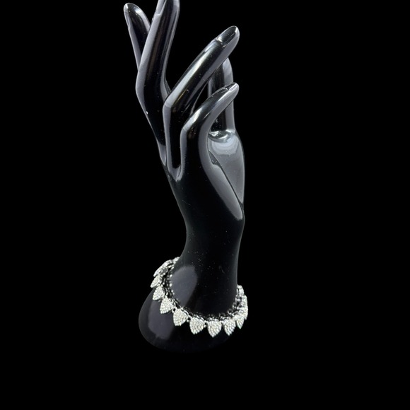 Rhinestone Heart Charm Bracelet Silver Y2K Coquette Romantic Statement Valentine - Picture 2 of 7